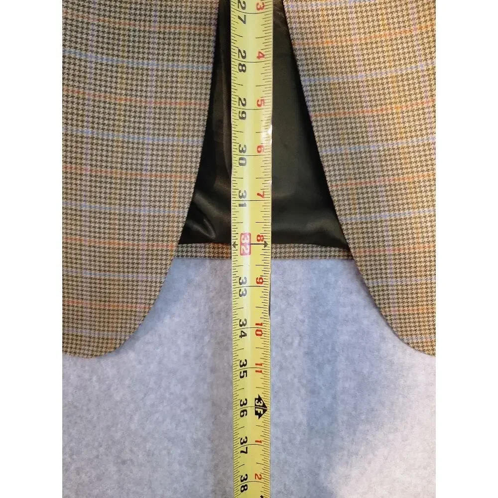 David Chu Wool Cashmere Blazer Sport Coat Sz 46 Tan Men's Plaid‎